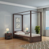 Solivo Solid Sheesham Wood Single Poster Bed Without Storage (Walnut Finish)